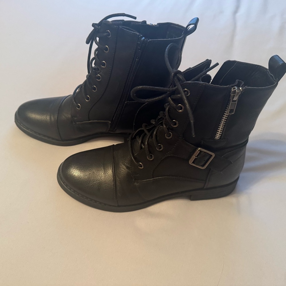 ID Required Black Lace-Up Combat Boots with Side Zipper